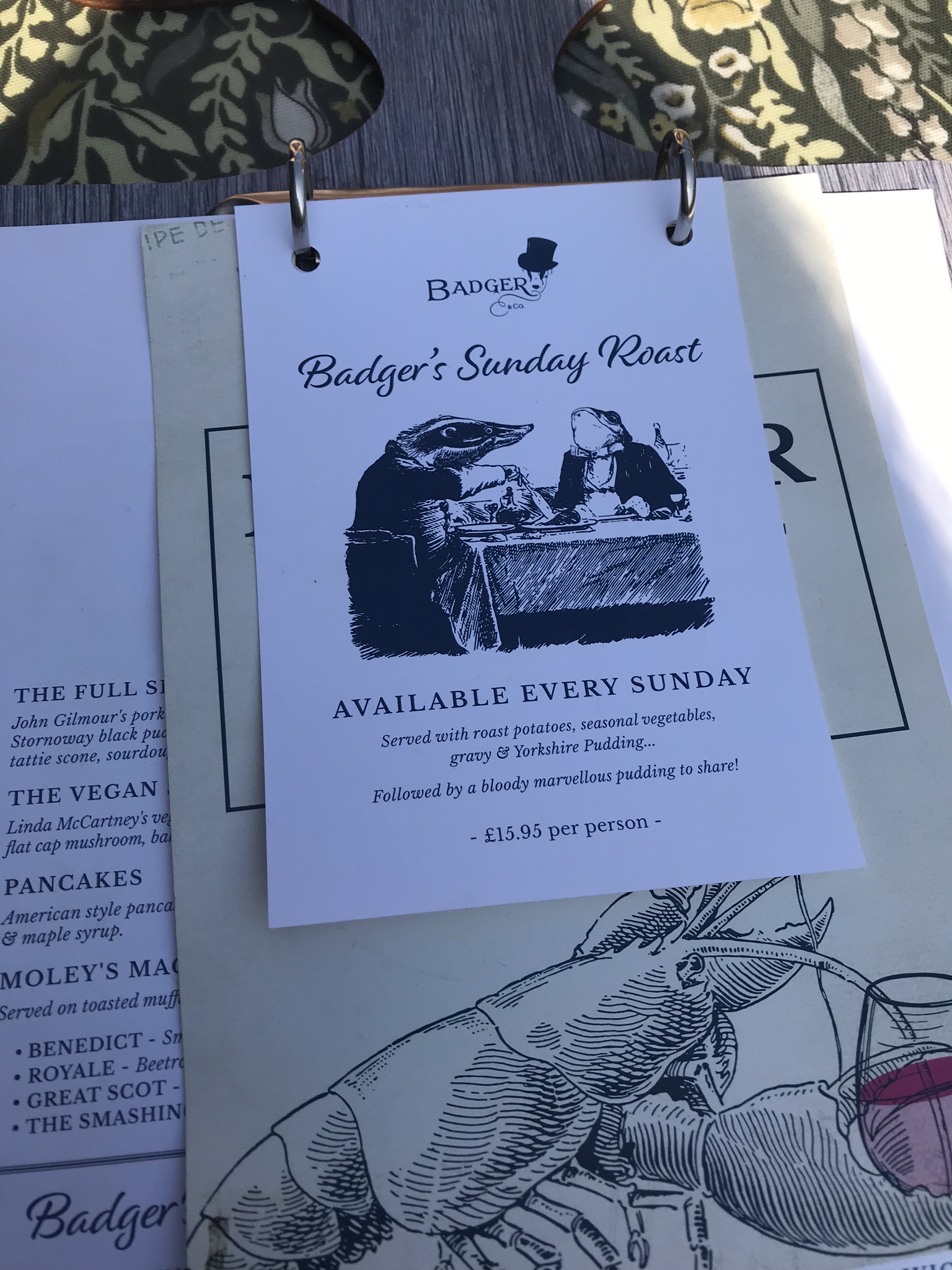 Sunday Roast Menu at Badger & Co.