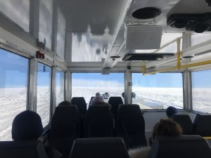View from the bus driving onto the glacier