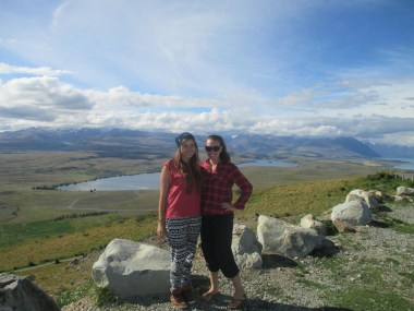 Two travelers enjoying the scenic South Island of New Zealand